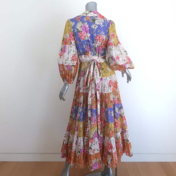Zimmermann Pattie Midi Wrap Dress Patchwork Floral Print Cotton Size 1 - Picture 4 of 6